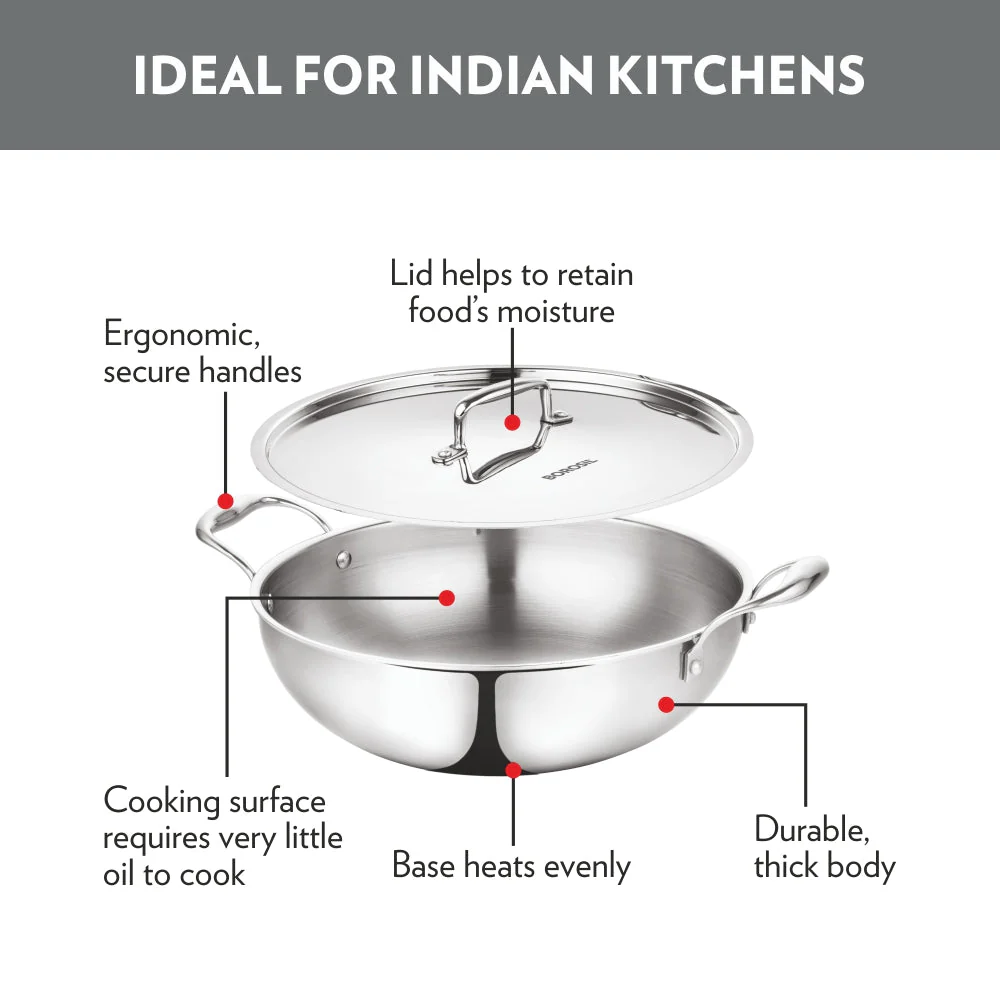 Cookfresh Triply Kadhai with Lid & Stainless Steel Handle - Image 3