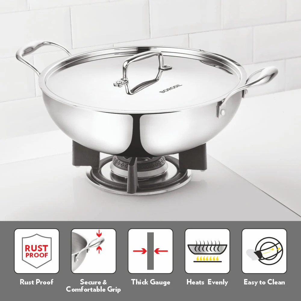Cookfresh Triply Kadhai with Lid & Stainless Steel Handle - Image 4