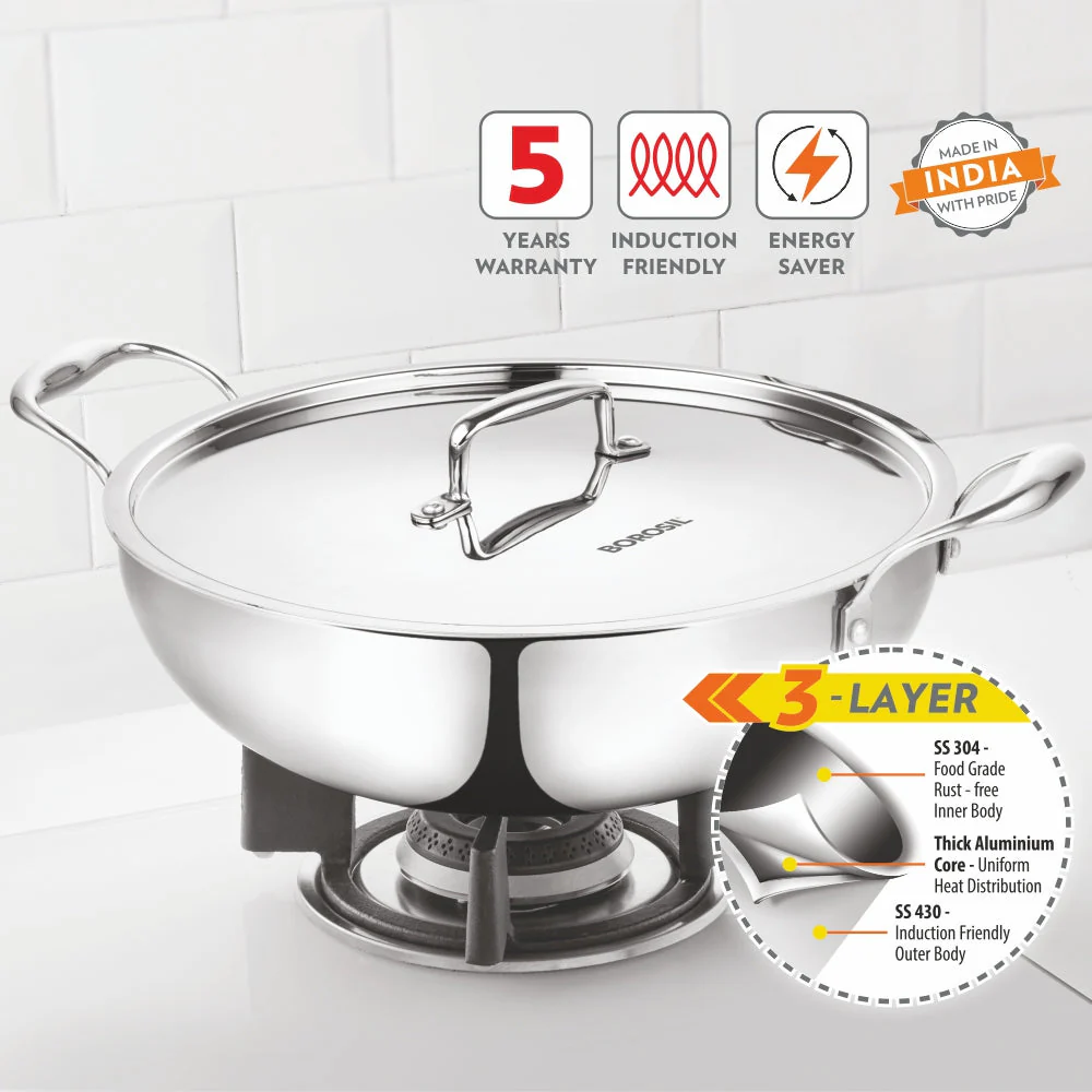 Cookfresh Triply Kadhai with Lid & Stainless Steel Handle - Image 2
