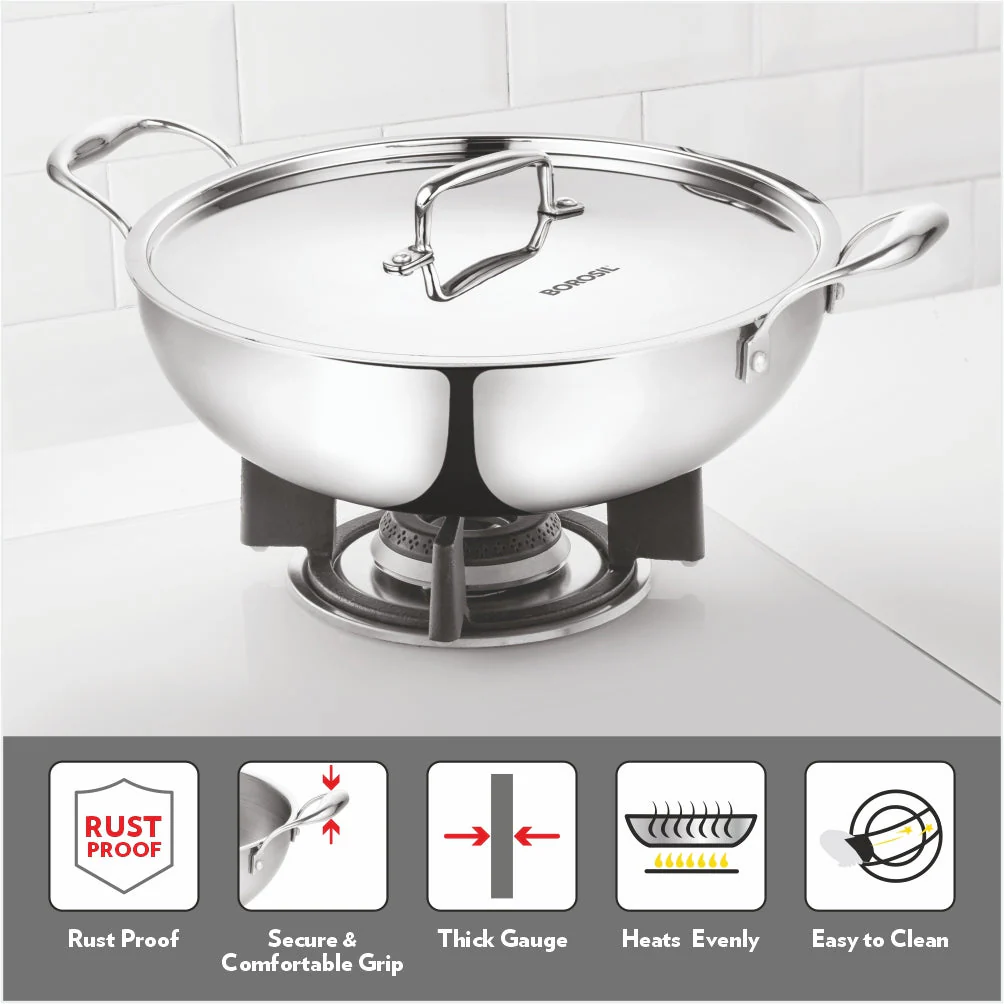 Cookfresh Triply Kadhai with Lid & Stainless Steel Handle - Image 4
