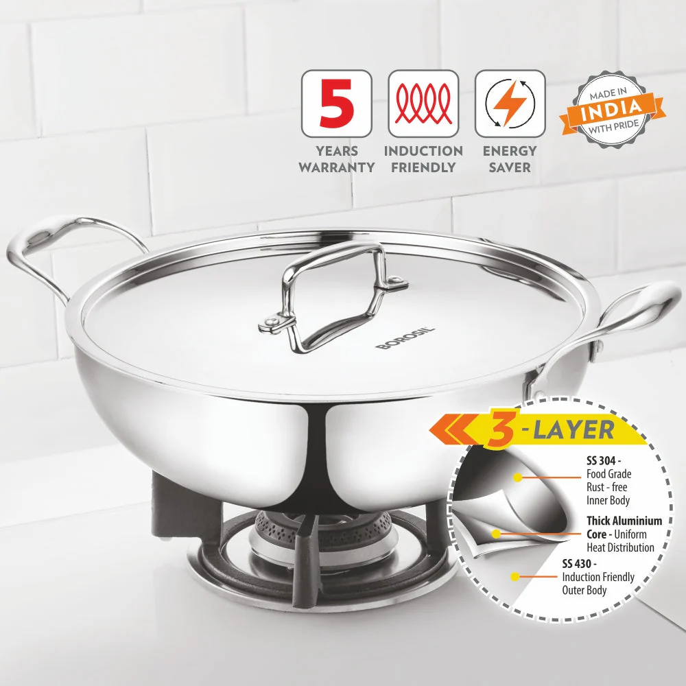 Cookfresh Triply Kadhai with Lid & Stainless Steel Handle - Image 2