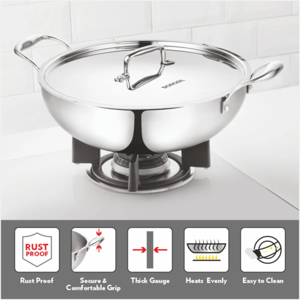 Cookfresh Triply Kadhai with Lid & Stainless Steel Handle - Image 4