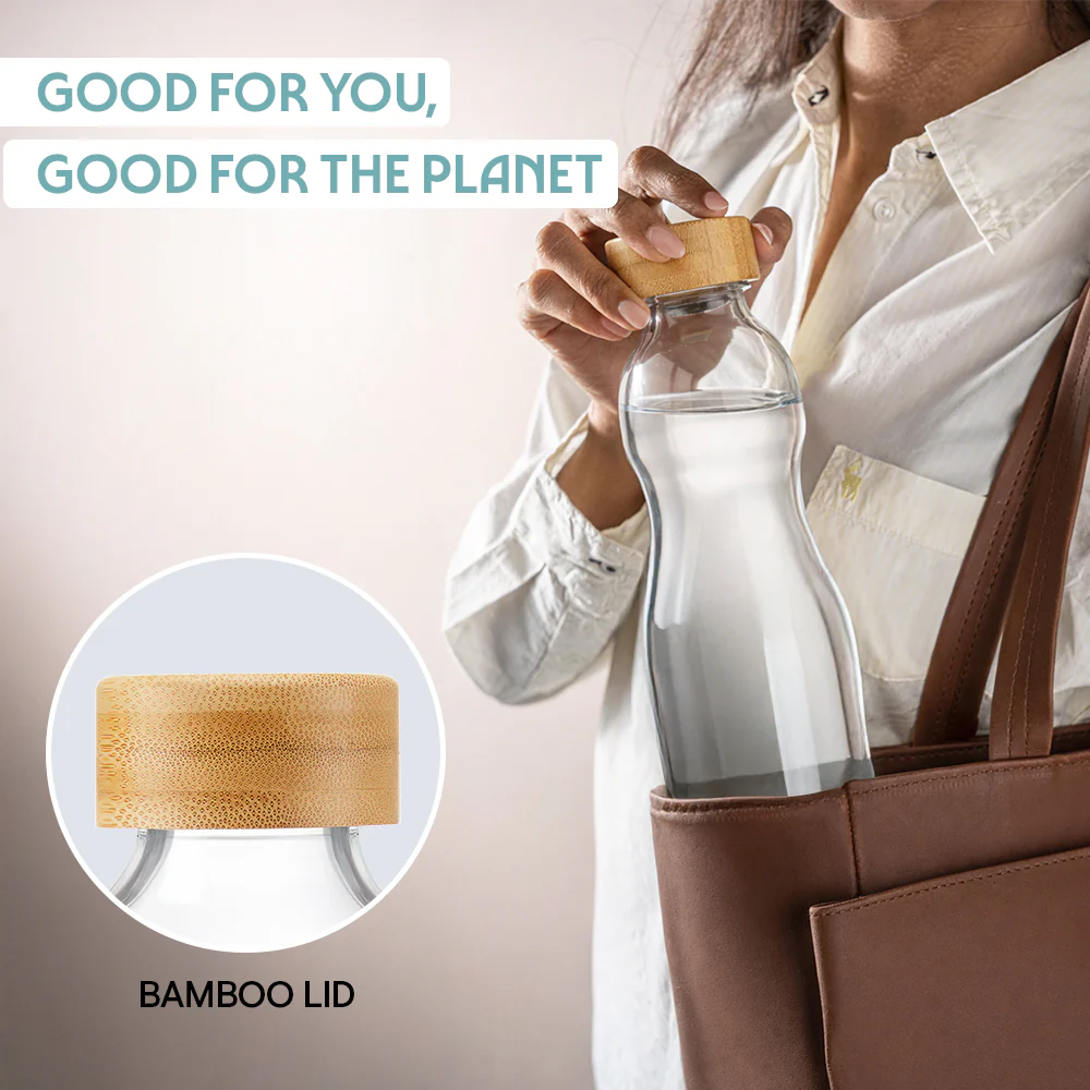 Curve Glass Bottle with Bamboo Lid - Image 5