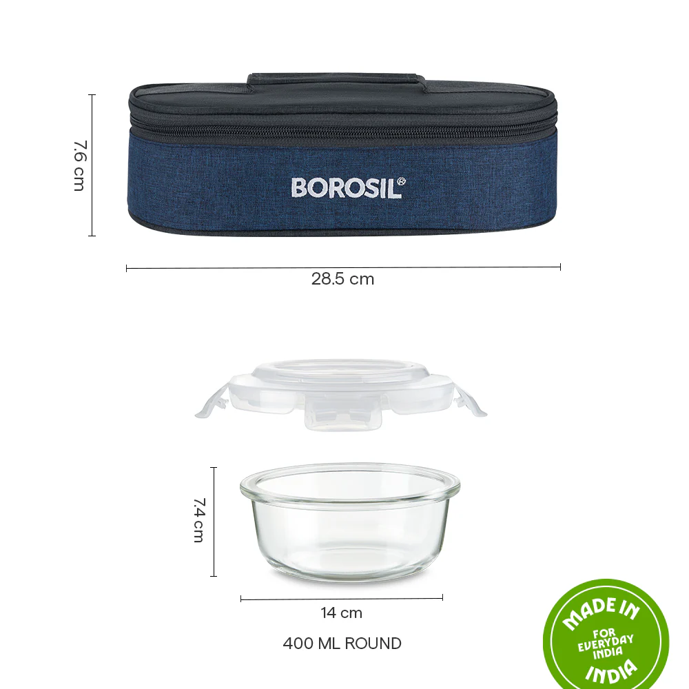 Elite Blue Gray Round Glass Lunch Box - Image 2