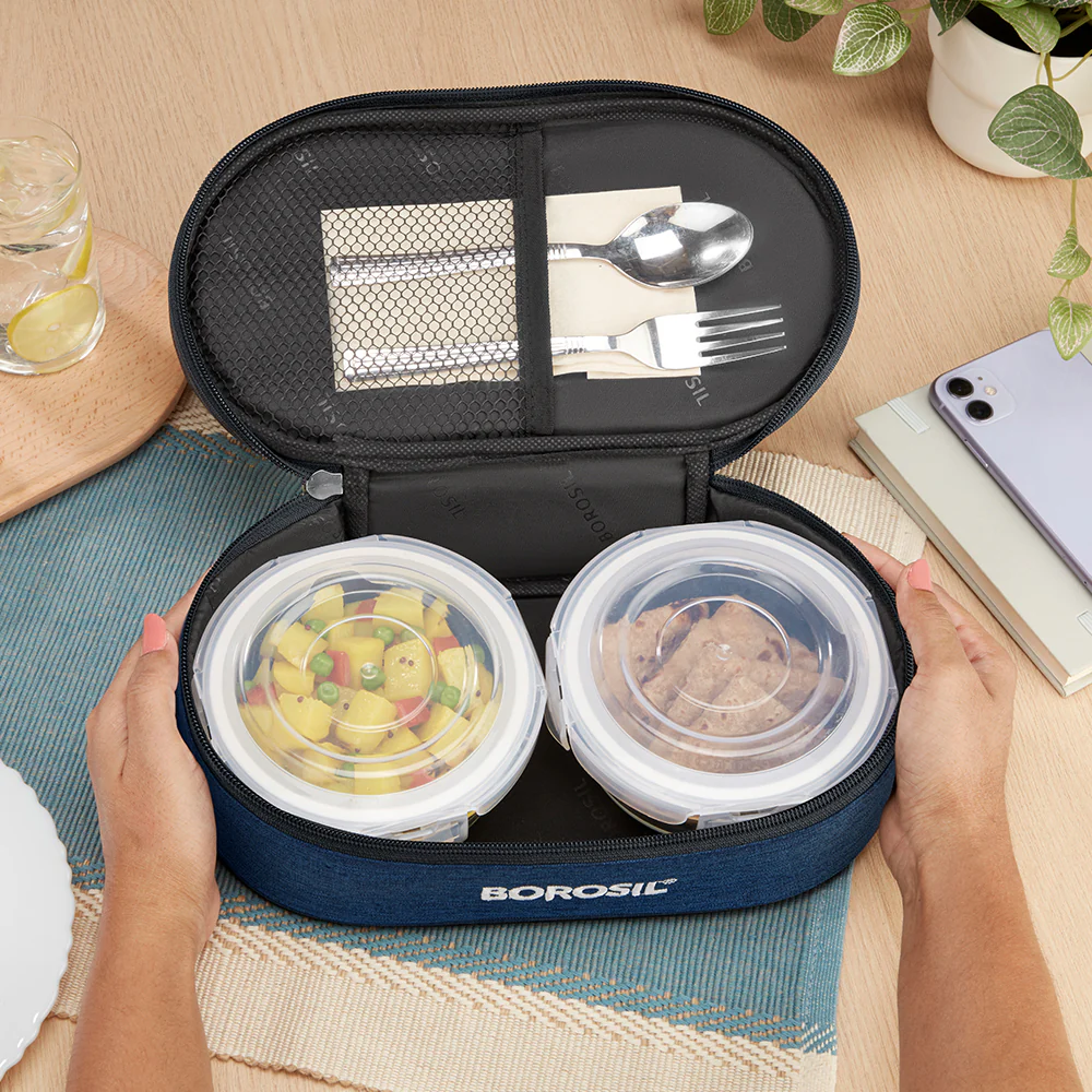 Elite Blue Gray Round Glass Lunch Box - Image 8