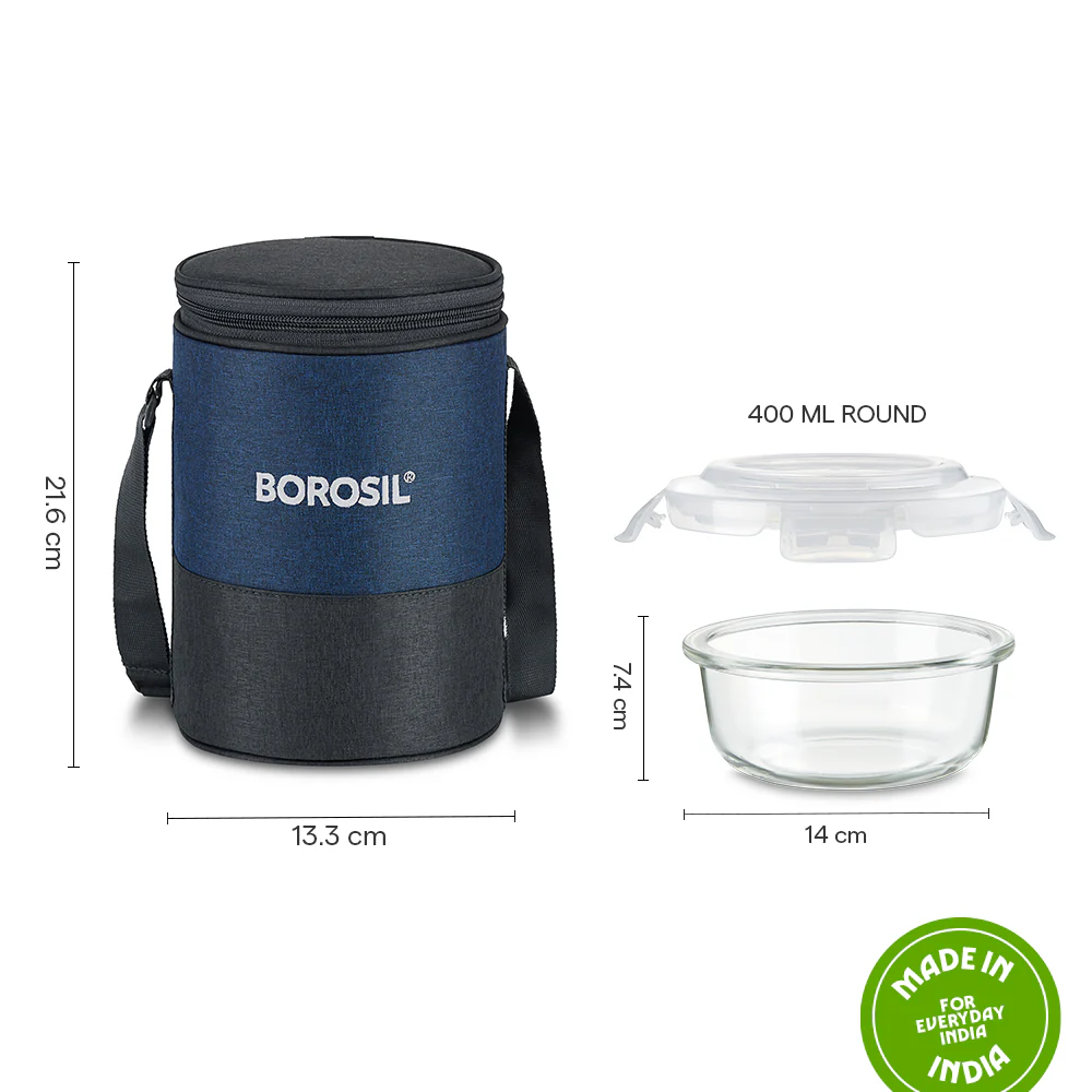 Elite Blue Gray Round Glass Lunch Box - Image 2