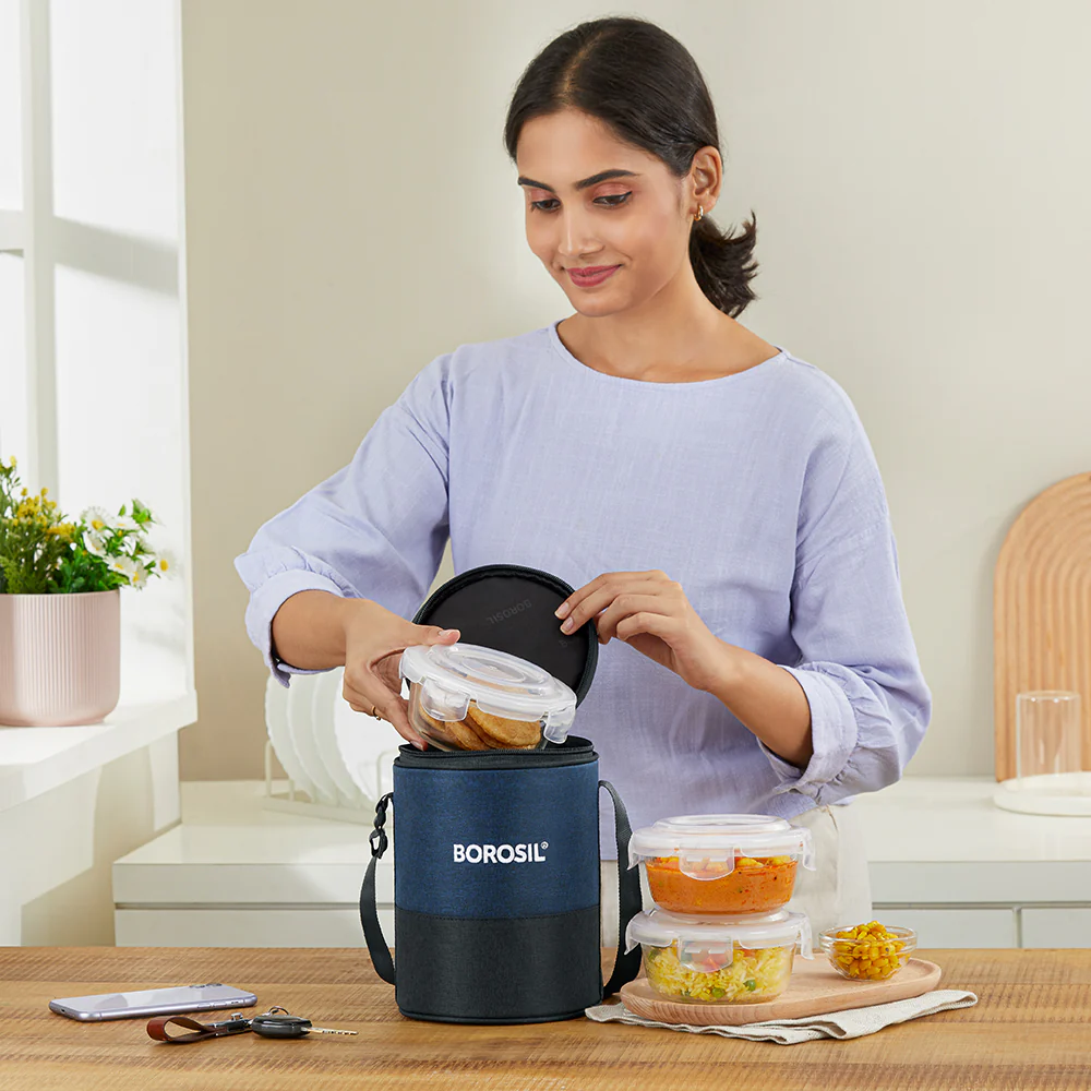 Elite Blue Gray Round Glass Lunch Box - Image 5