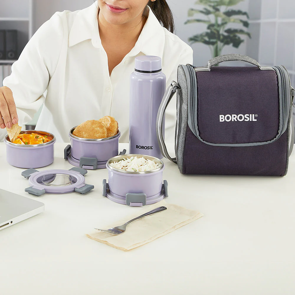 Glory Round Lunchbox with Stainless Steel Bottle, Lavender - Image 10
