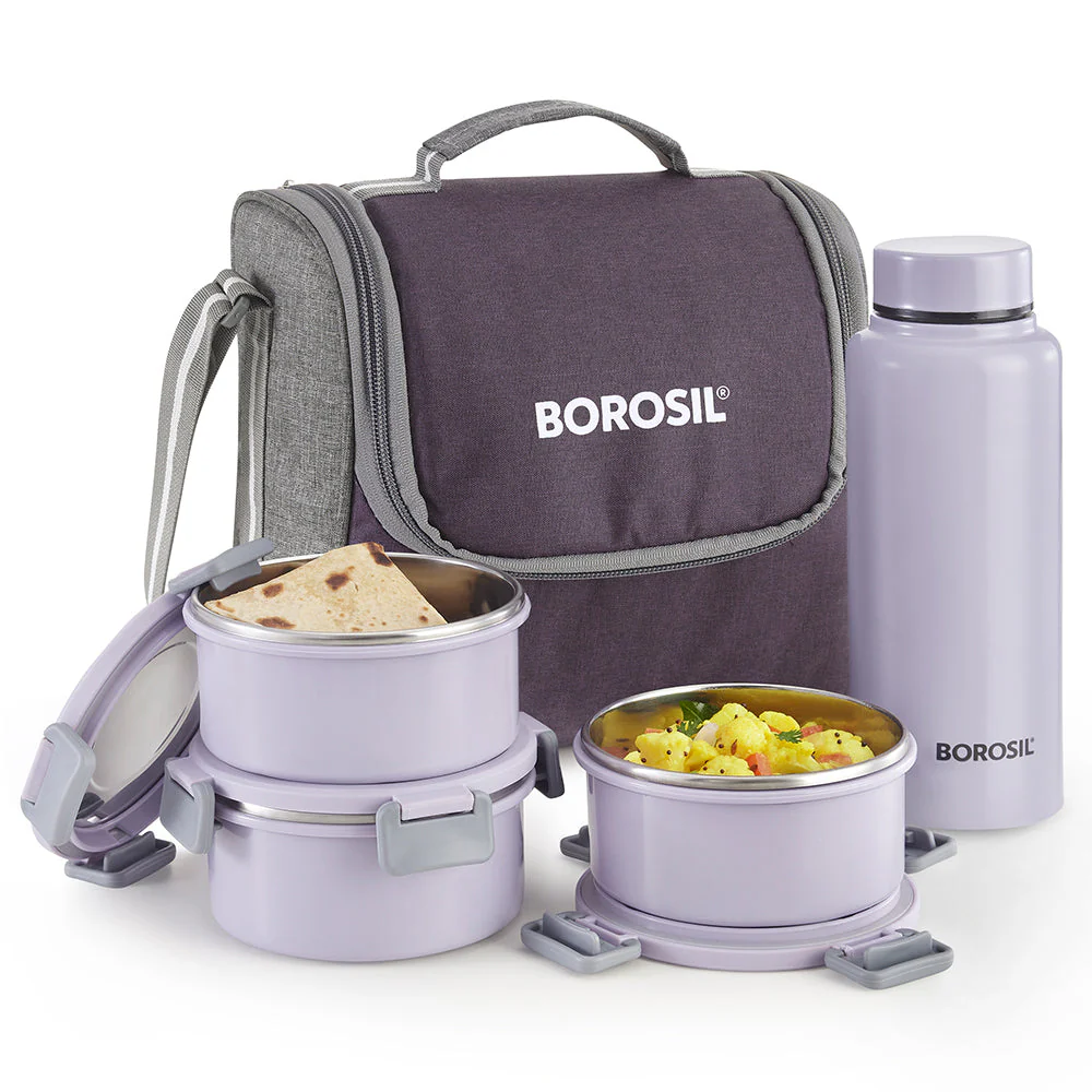 Glory Round Lunchbox with Stainless Steel Bottle, Lavender - Image 2