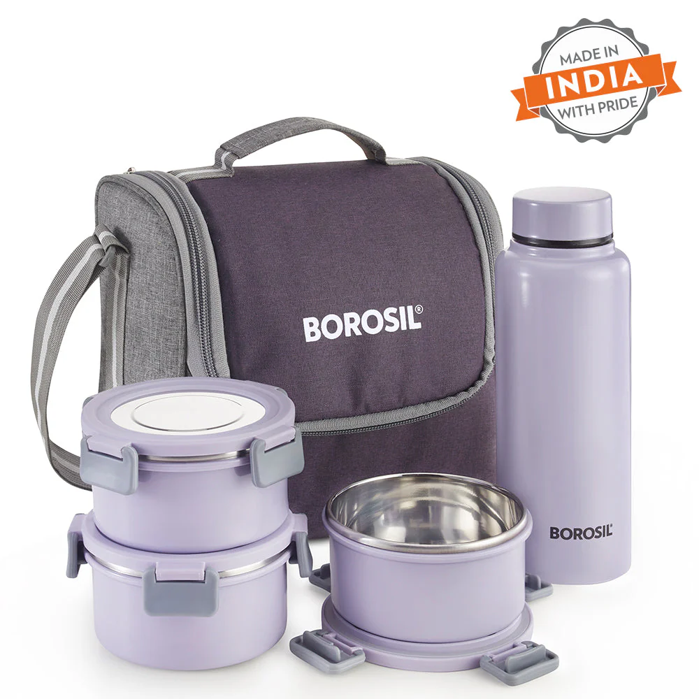 Glory Round Lunchbox with Stainless Steel Bottle, Lavender - Image 3