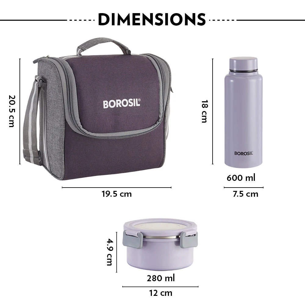 Glory Round Lunchbox with Stainless Steel Bottle, Lavender - Image 4