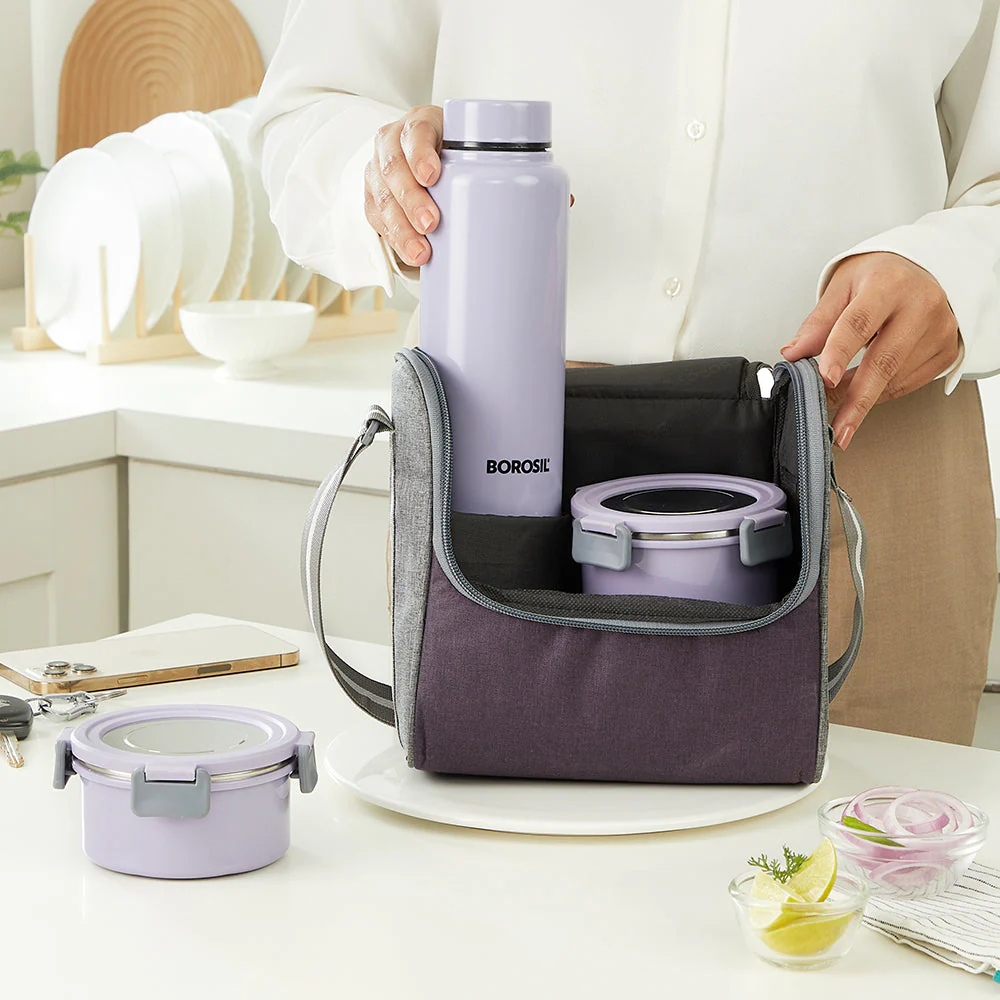 Glory Round Lunchbox with Stainless Steel Bottle, Lavender - Image 8
