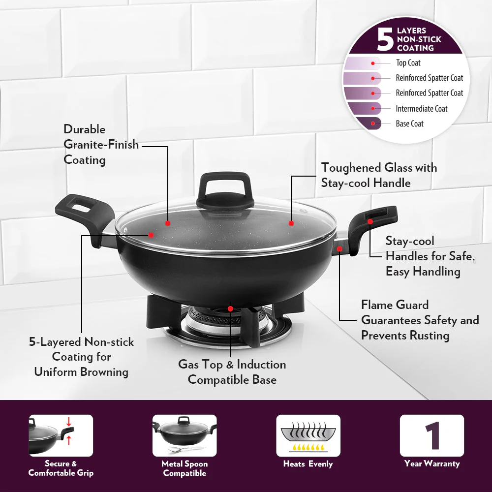 Granito Nonstick Kadhai with Lid - Image 4