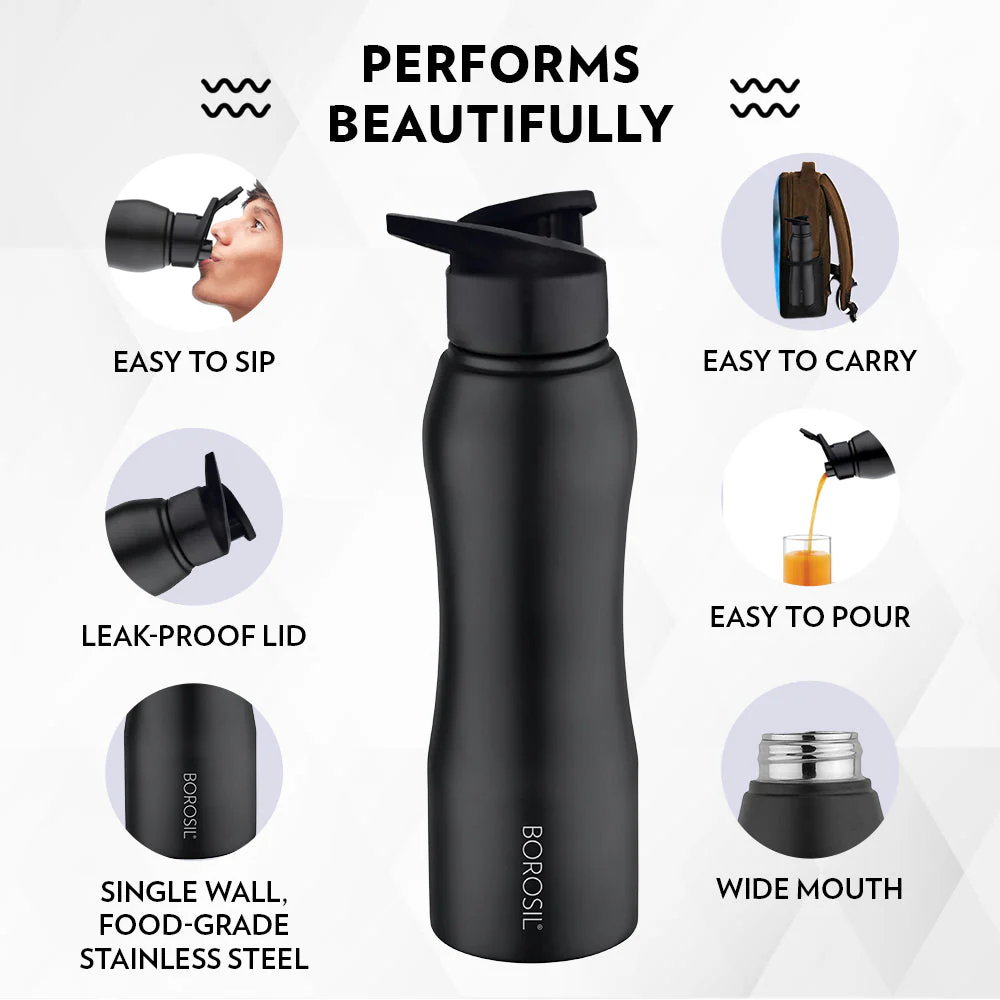 Grip n Sip Single Wall Bottle, Black - Image 5
