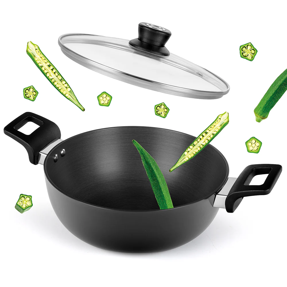 Hard Anodized Induction Base Deep Kadhai with Glass Lid - Image 4
