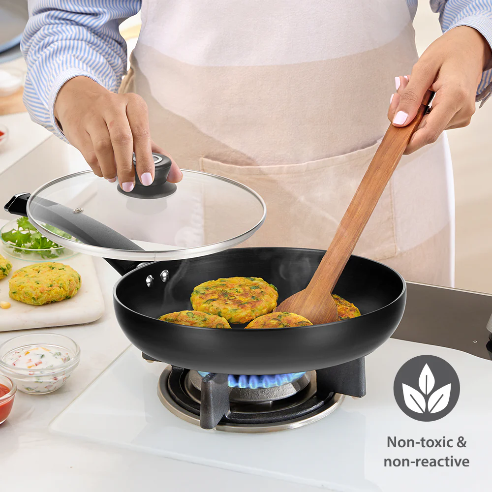 Hard Anodized Induction Base Fry Pan with Glass Lid - Image 6