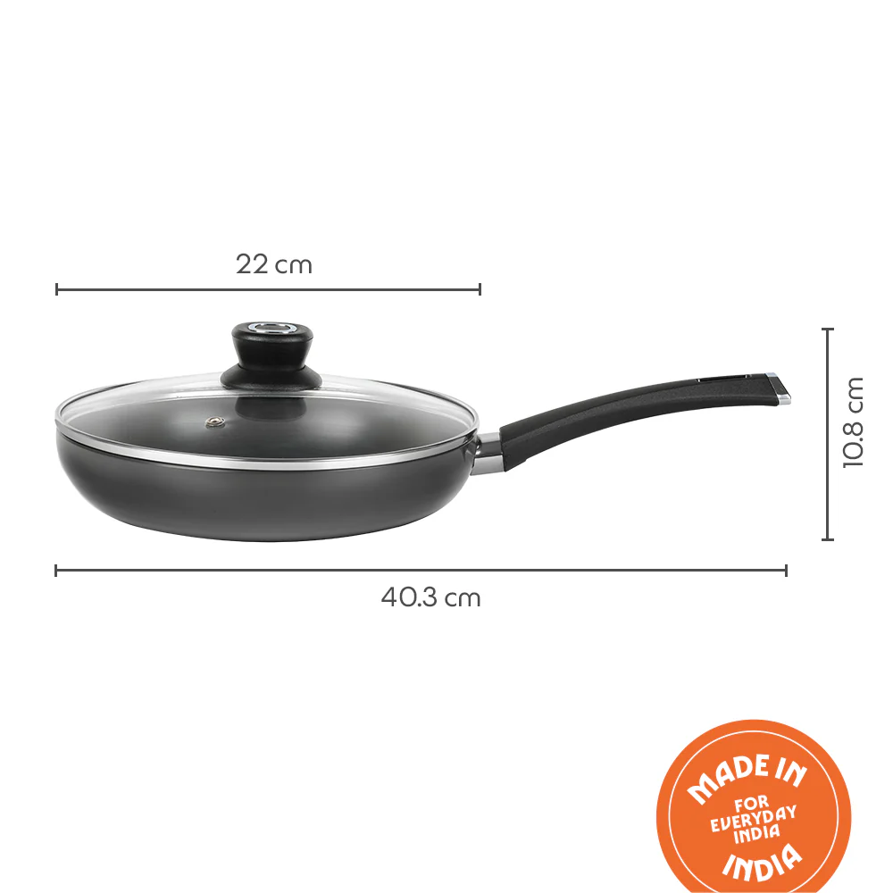 Hard Anodized Induction Base Fry Pan with Glass Lid - Image 3