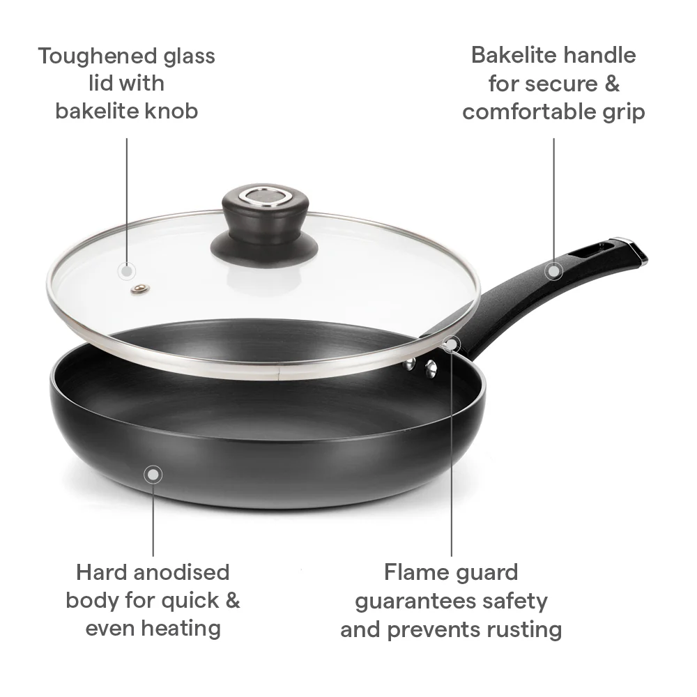 Hard Anodized Induction Base Fry Pan with Glass Lid - Image 7