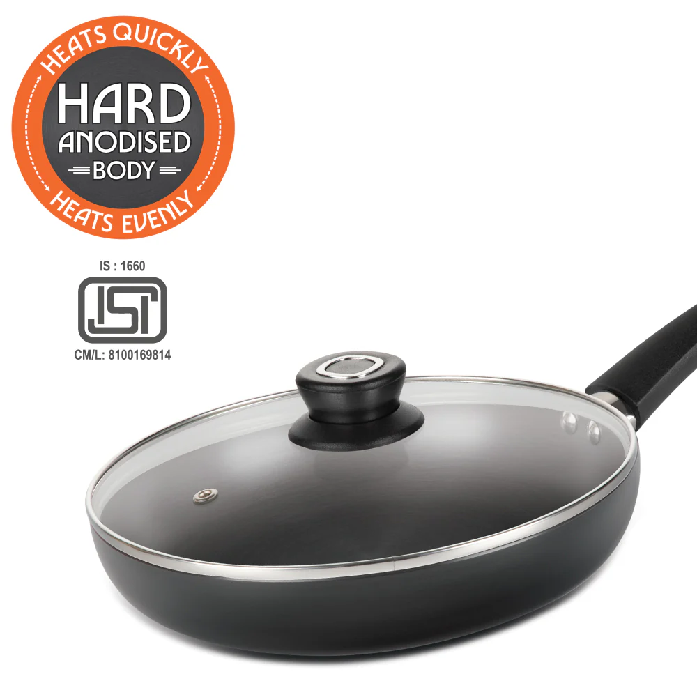 Hard Anodized Induction Base Fry Pan with Glass Lid - Image 2