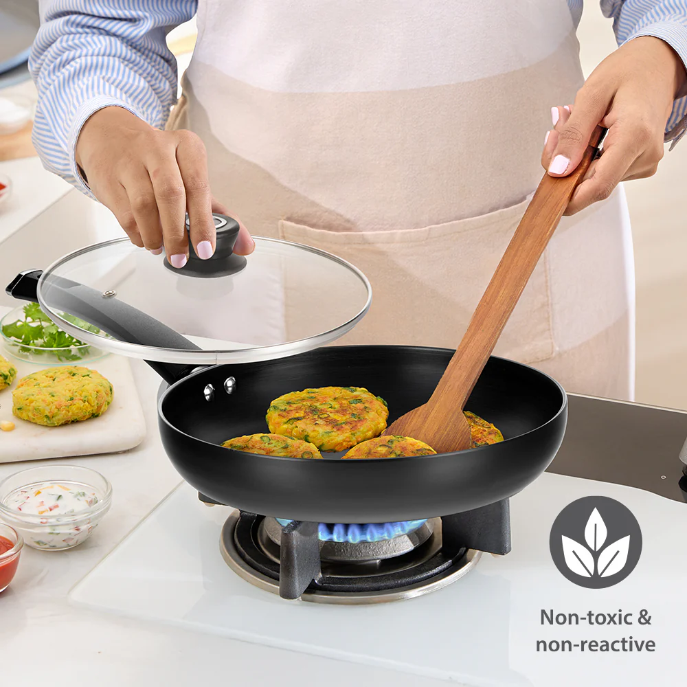 Hard Anodized Induction Base Fry Pan with Glass Lid - Image 6