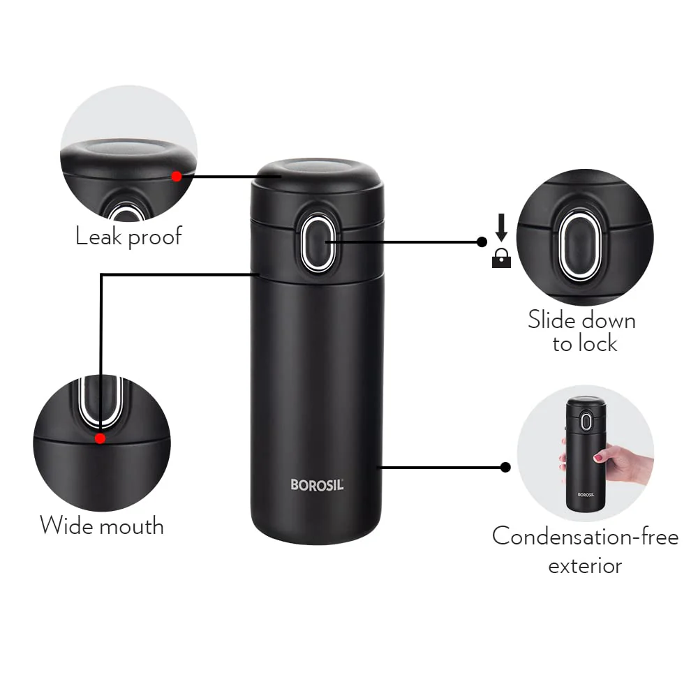 Thermo Flask Traveller Double Wall Mug, Black - Image 5