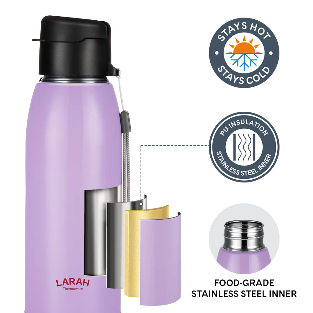 Larah Airo Round PU Thermoware Bottle, Lavender - Image 2
