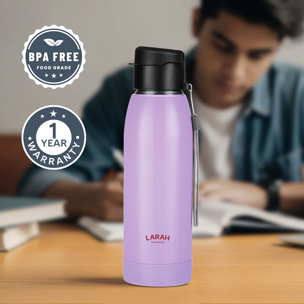 Larah Airo Round PU Thermoware Bottle, Lavender - Image 4