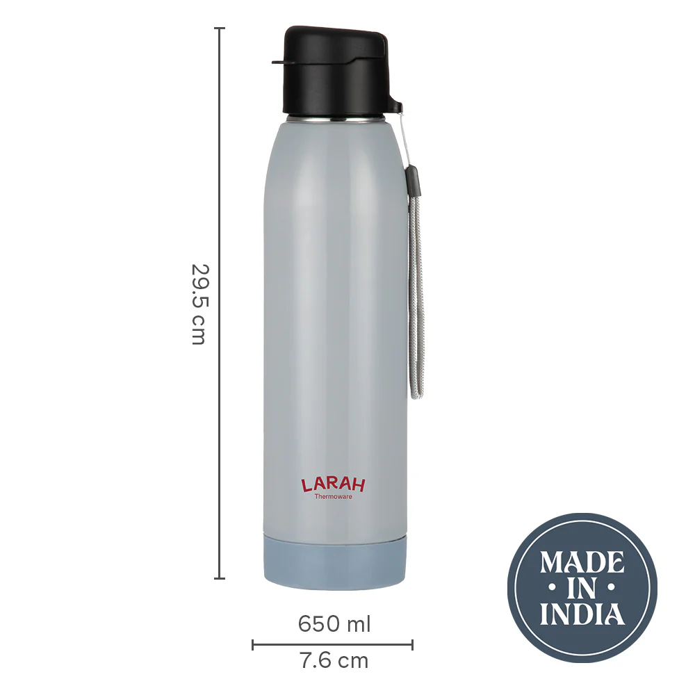 Larah Airo Round PU Thermoware Bottle, Grey - Image 3