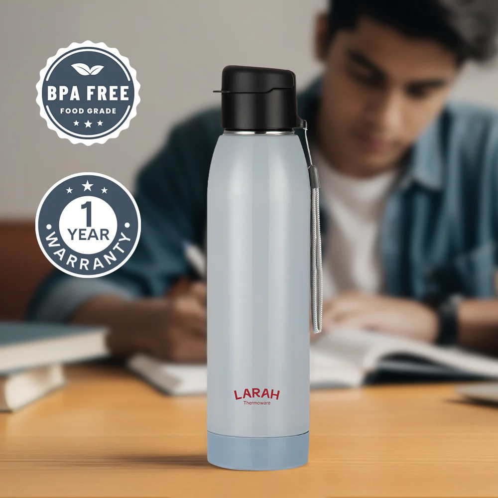 Larah Airo Round PU Thermoware Bottle, Grey - Image 4