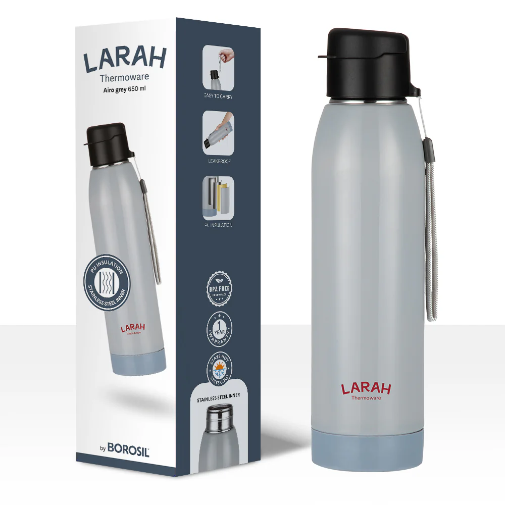 Larah Airo Round PU Thermoware Bottle, Grey - Image 6