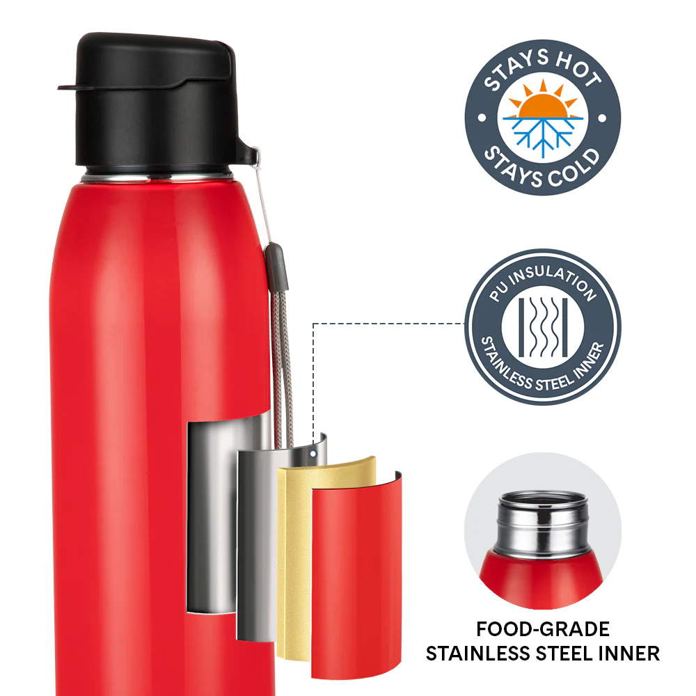 Larah Airo Round PU Thermoware Bottle, Red - Image 2