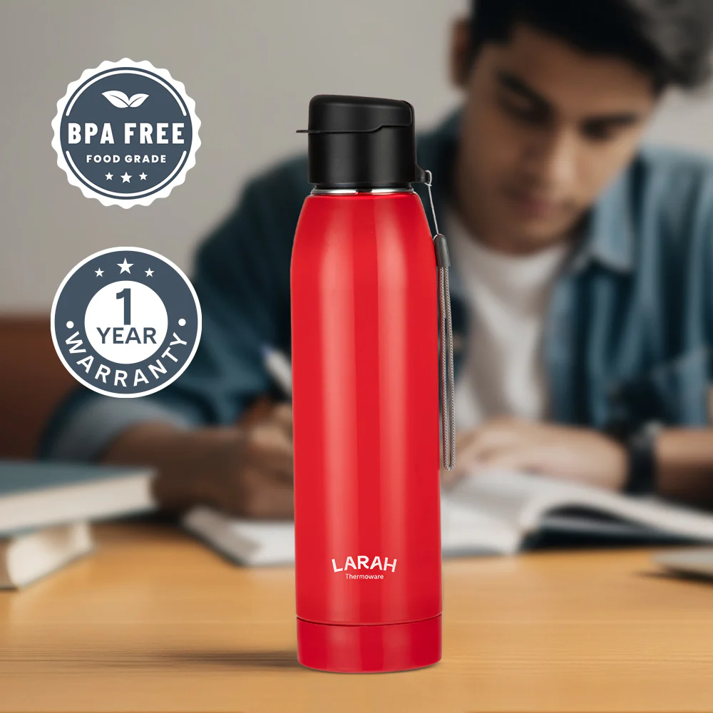 Larah Airo Round PU Thermoware Bottle, Red - Image 4