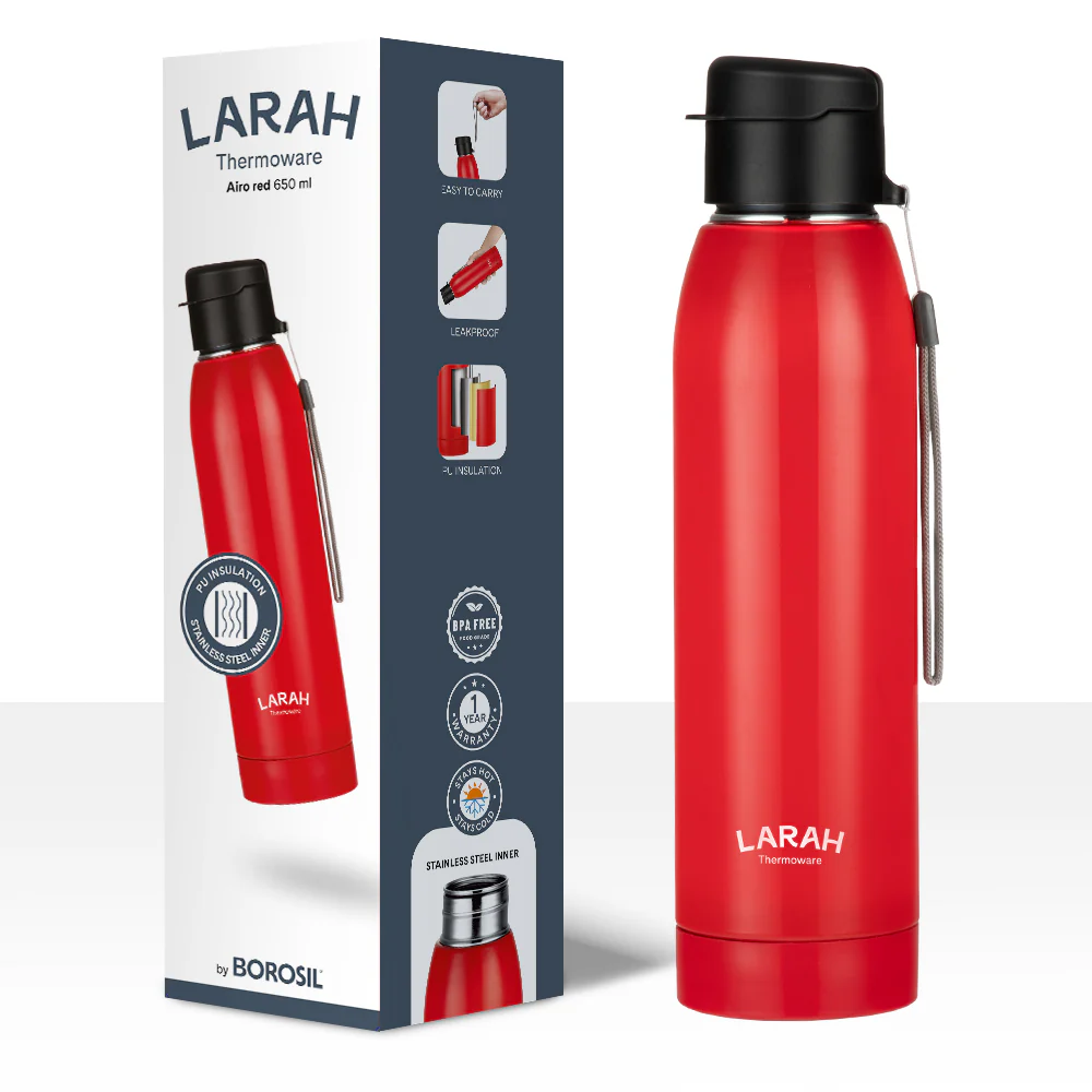 Larah Airo Round PU Thermoware Bottle, Red - Image 6