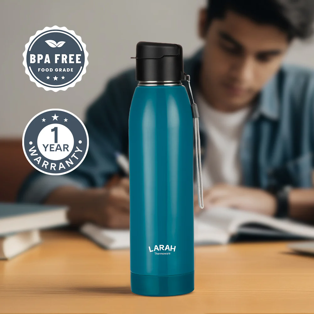 Larah Airo Round PU Thermoware Bottle, Teal - Image 4