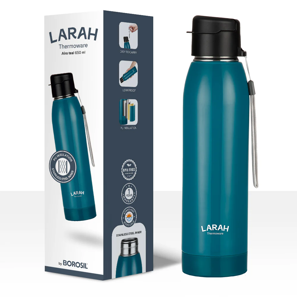 Larah Airo Round PU Thermoware Bottle, Teal - Image 6
