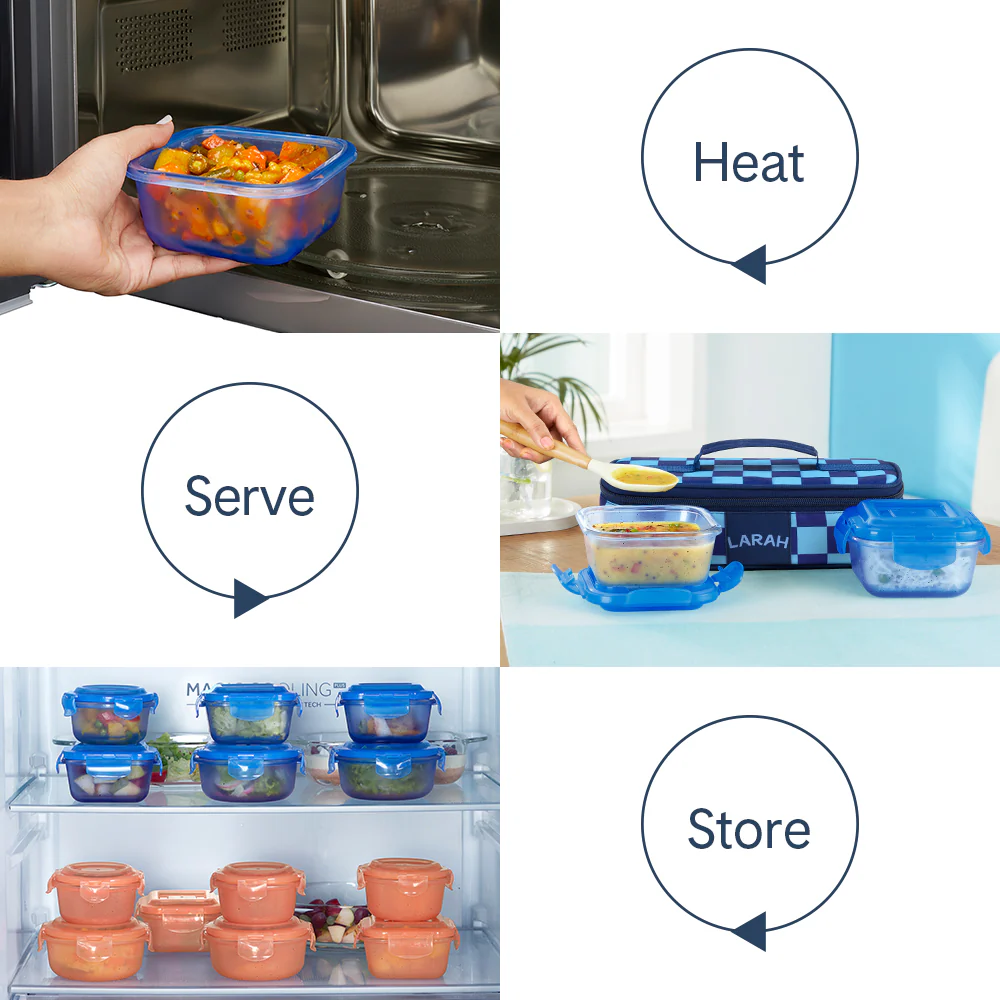 Larah Colormate Square Lunch Box, Blue - Image 7