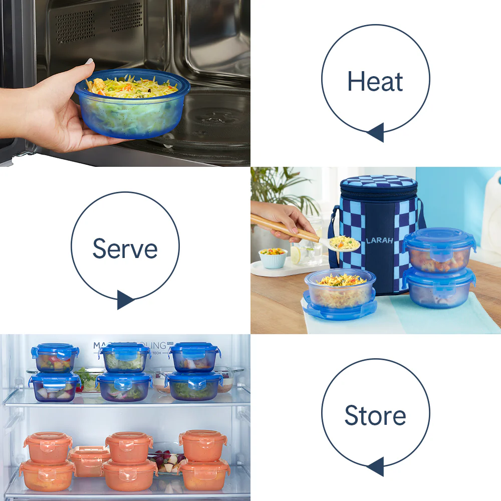 Larah Colormate Round Lunch Box, Blue - Image 7