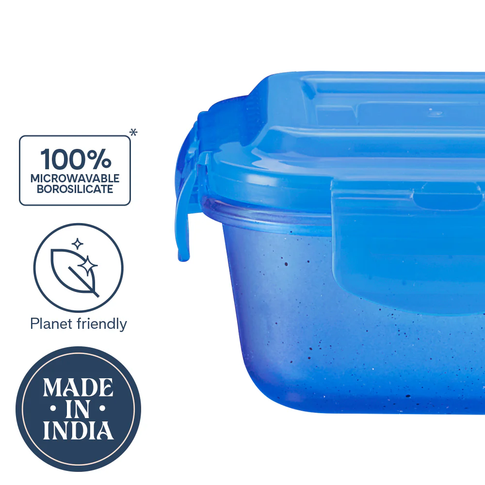 Larah Colormate Square Lunch Box, Blue - Image 4