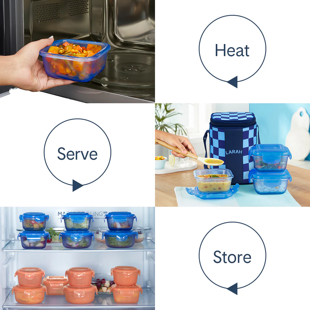 Larah Colormate Square Lunch Box, Blue - Image 7