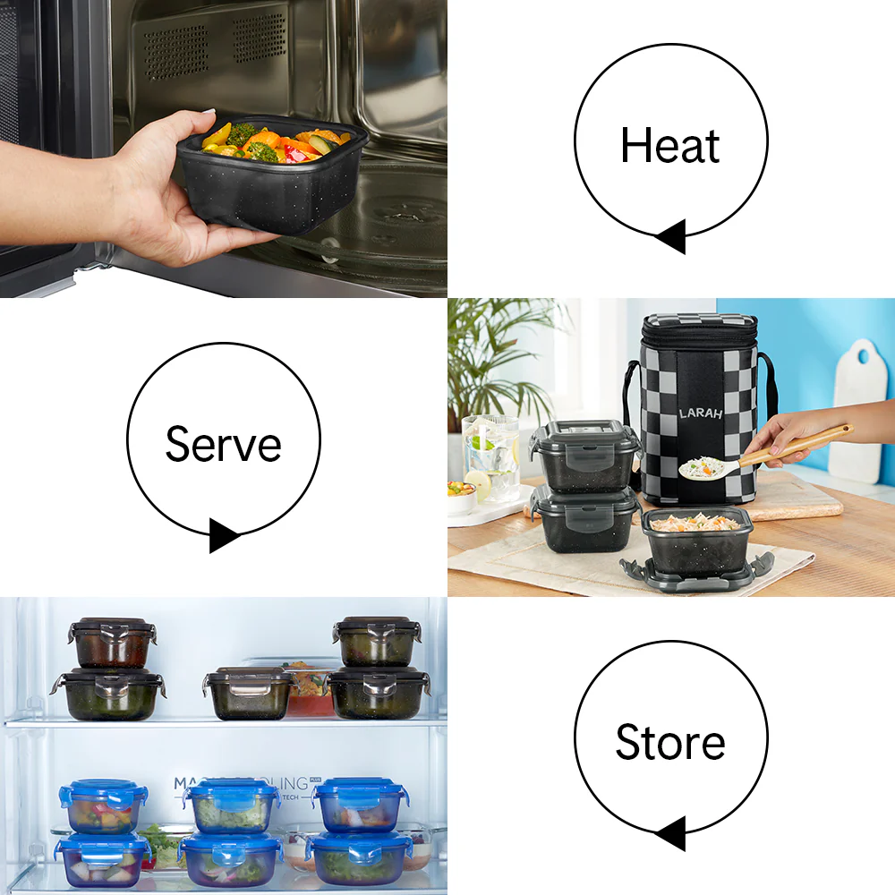 Larah Colormate Square Lunch Box, Black - Image 7