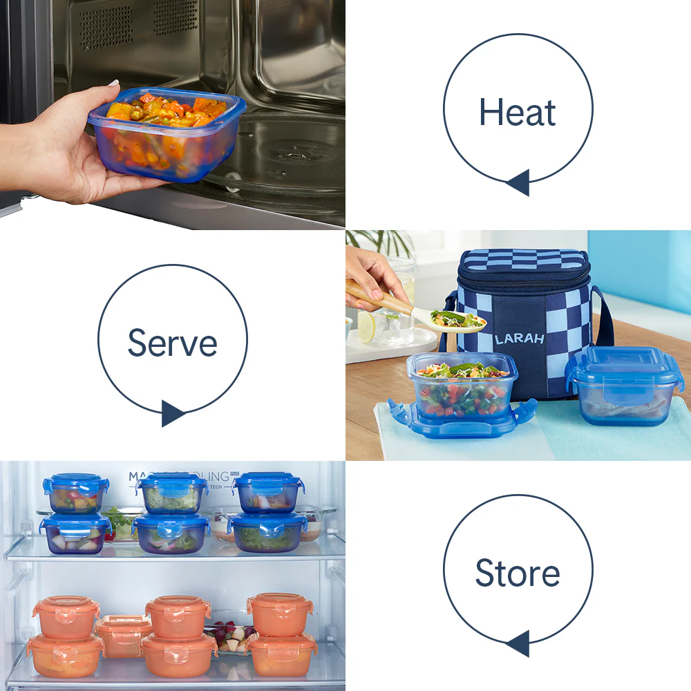 Larah Colormate Square Lunch Box, Blue - Image 7