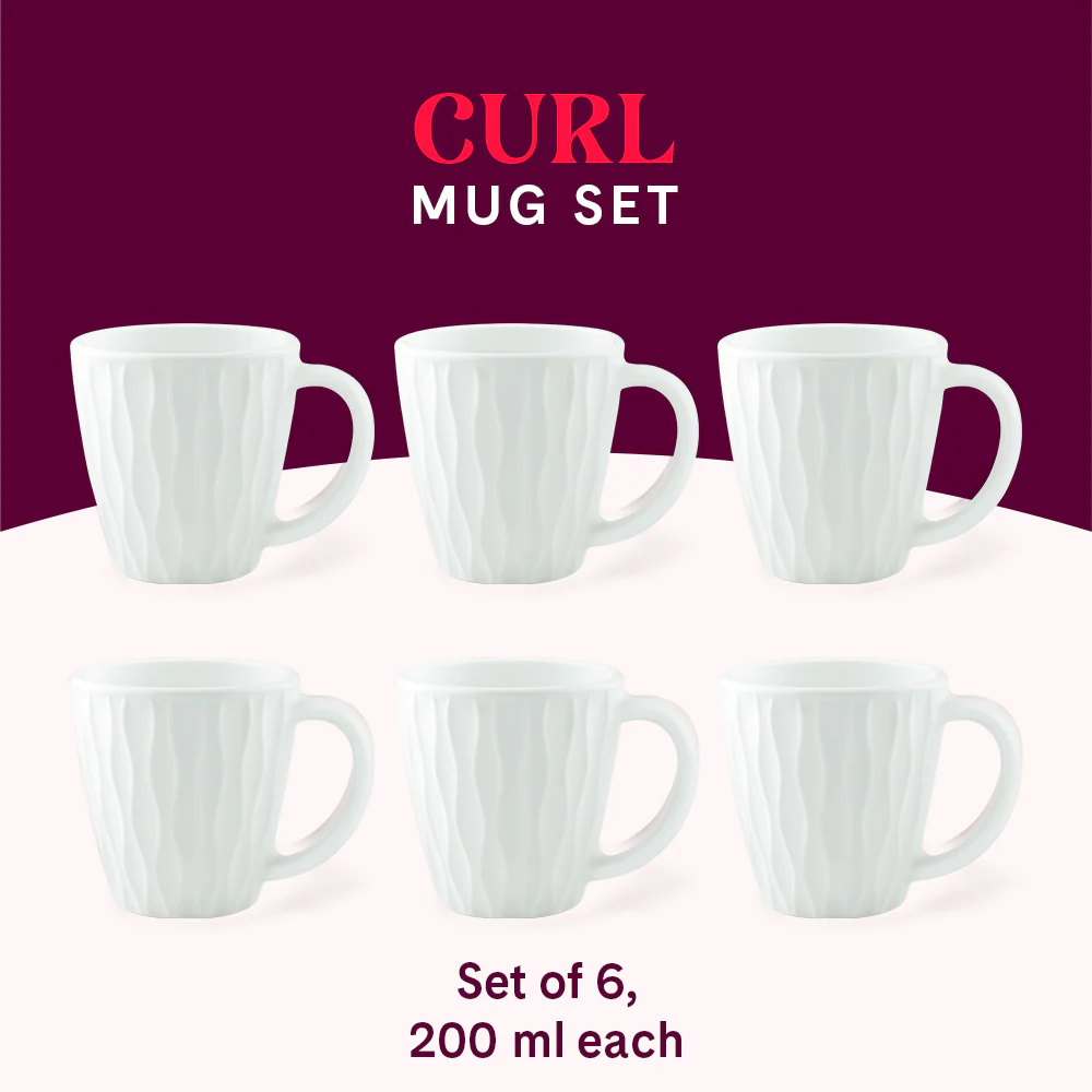 Larah Curl Cup Set, White, 200ml x 6 - Image 9