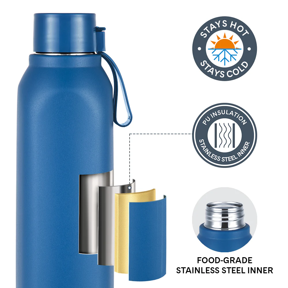 Larah Cube Square PU Thermoware Bottle, Blue - Image 2