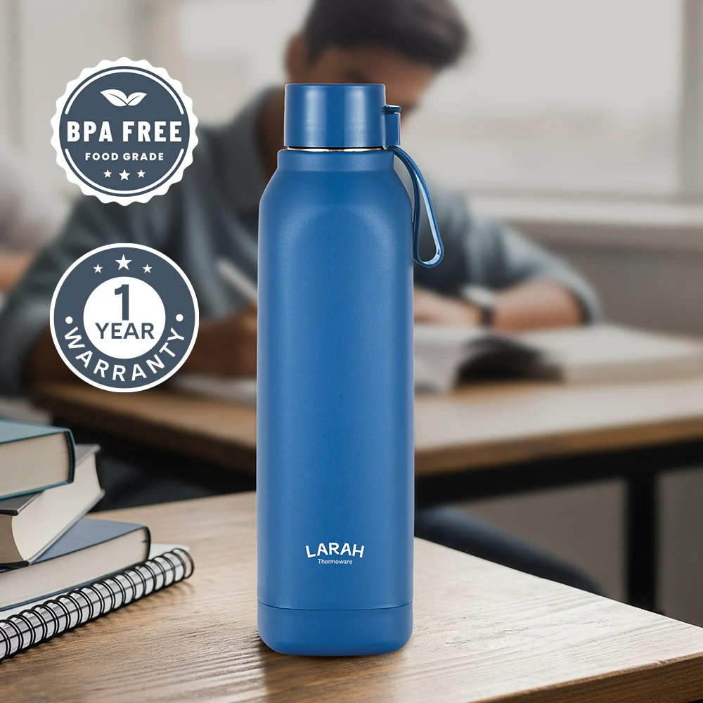 Larah Cube Square PU Thermoware Bottle, Blue - Image 4