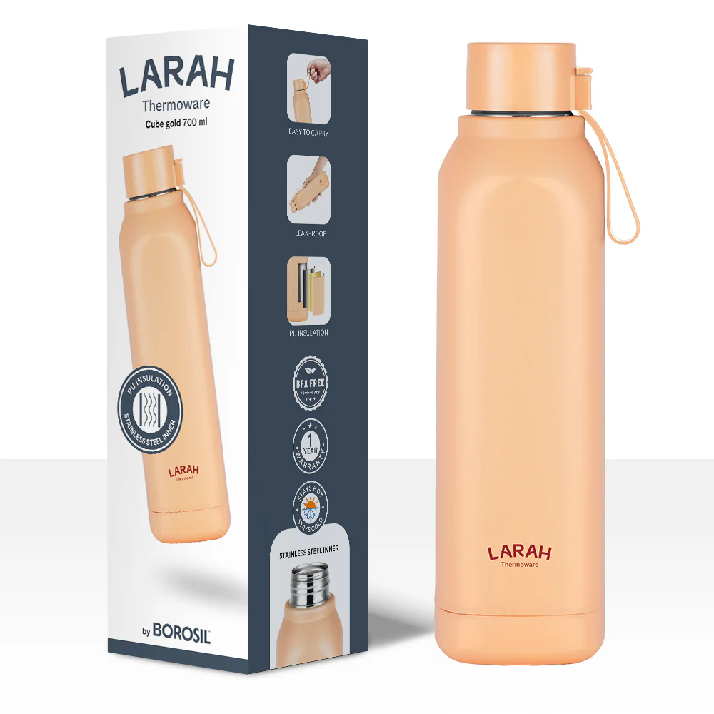 Larah Cube Square PU Thermoware Bottle, Gold - Image 6