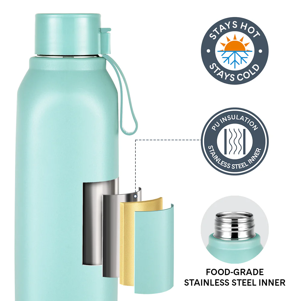 Larah Cube Square PU Thermoware Bottle, Mint - Image 2