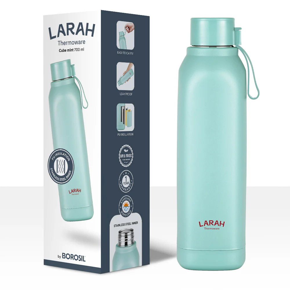 Larah Cube Square PU Thermoware Bottle, Mint - Image 6