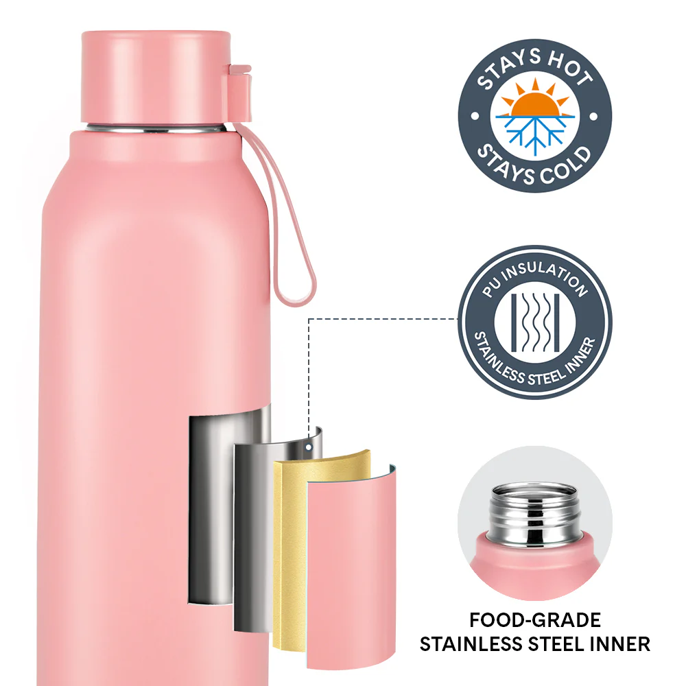 Larah Cube Square PU Thermoware Bottle, Pink - Image 2