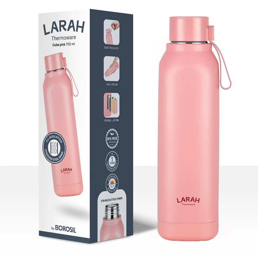 Larah Cube Square PU Thermoware Bottle, Pink - Image 6