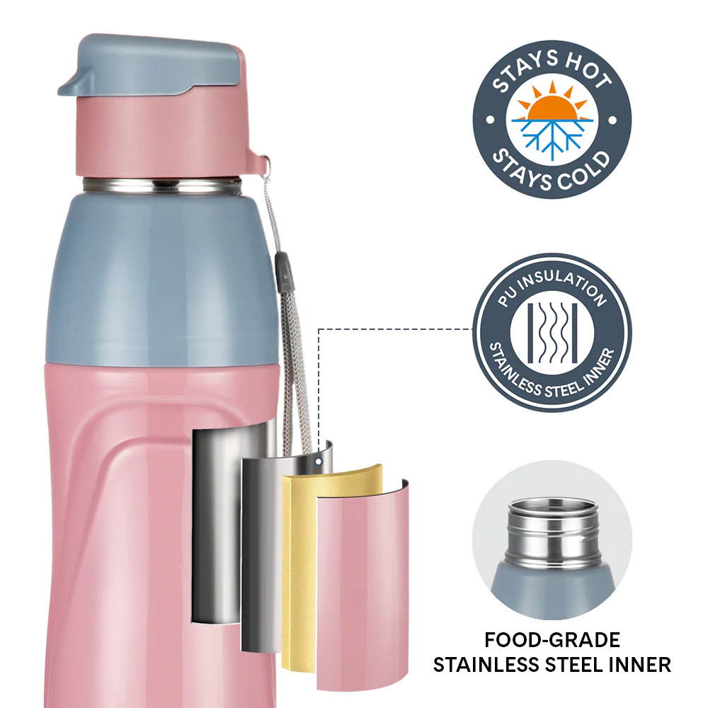 Larah Drift Round PU Thermoware Bottle, Pink - Image 2